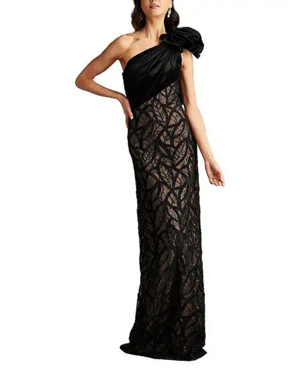 NWT Tadashi Shoji Caraway One-Shoulder Gown Black Womens Size 8